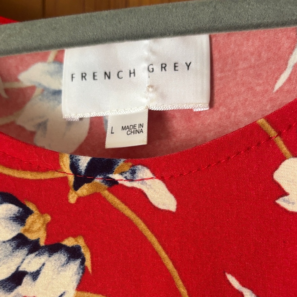 French Grey Vibrant Red Floral Midi Dress - Picture 2 of 5